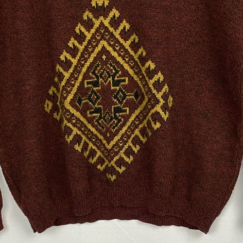 CENTRO MAGLIA Mens Large Sweater Crewneck Pullover Maroon Gold Aztec Italy - Thumbnail 3