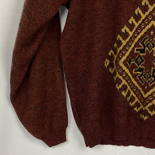 CENTRO MAGLIA Mens Large Sweater Crewneck Pullover Maroon Gold Aztec Italy - Thumbnail 5