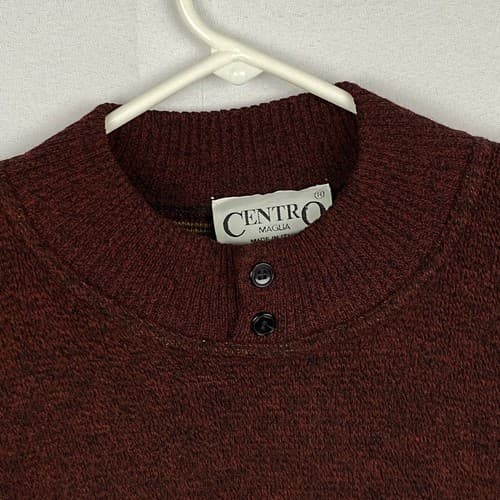 CENTRO MAGLIA Mens Large Sweater Crewneck Pullover Maroon Gold Aztec Italy - Thumbnail 7