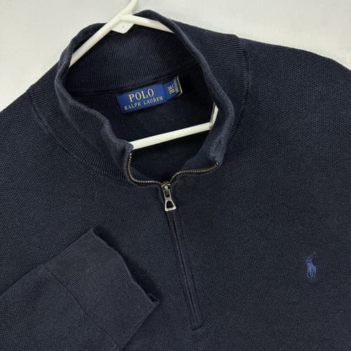 Polo Ralph Lauren 1/4 Zip Sweater Pullover Mens 3XLT Navy Blue Mesh Knit Cotton - Thumbnail 2