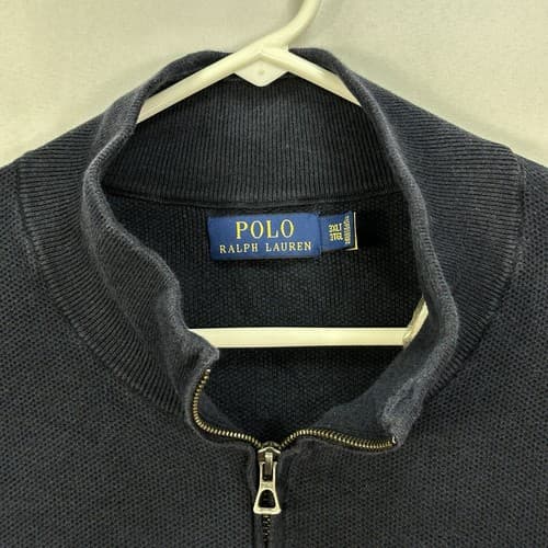 Polo Ralph Lauren 1/4 Zip Sweater Pullover Mens 3XLT Navy Blue Mesh Knit Cotton - Thumbnail 5