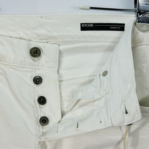 NEW Dondup Ritchie Jeans Mens 34 x 30 White Painted Stretch Button Fly - Thumbnail 3