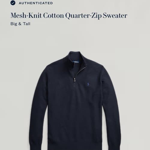 Polo Ralph Lauren 1/4 Zip Sweater Pullover Mens 3XLT Navy Blue Mesh Knit Cotton - Thumbnail 11