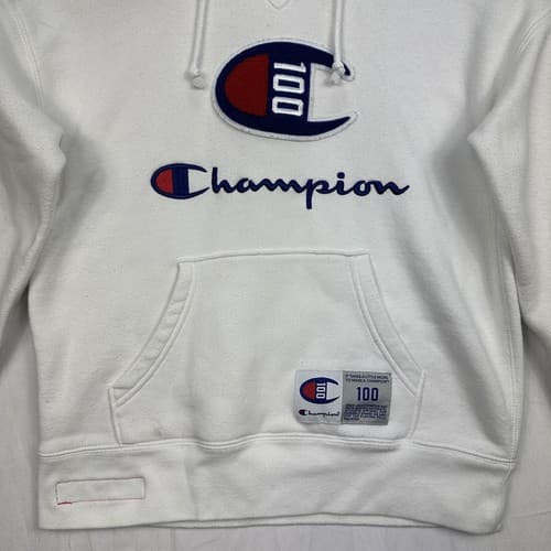 CHAMPION Pullover Hoodie Mens Small Century Collection Long Sleeve 3D Logo - Thumbnail 6