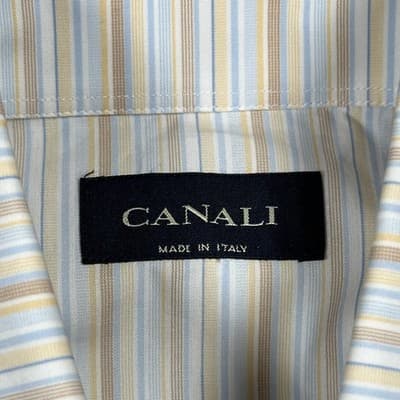 Canali Dress Shirt Mens 17 43 Multicolor Striped Button Down 100% Cotton Italy - Thumbnail 5