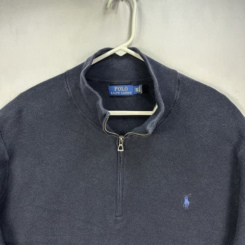 Polo Ralph Lauren 1/4 Zip Sweater Pullover Mens 3XLT Navy Blue Mesh Knit Cotton - Thumbnail 4