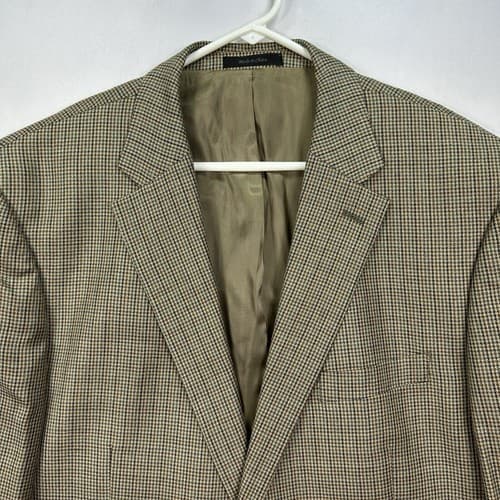 Lauren Ralph Lauren Silk Wool Houndstooth Blazer Mens 46 L Brown Suit Jacket - Thumbnail 2