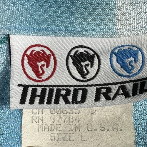 Third Rail Hawaiian Shirt Mens Large Tropical Floral Blue Green Mesh Vintage - Thumbnail 8