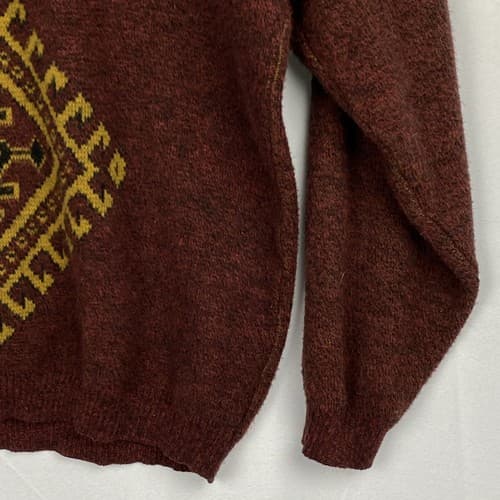 CENTRO MAGLIA Mens Large Sweater Crewneck Pullover Maroon Gold Aztec Italy - Thumbnail 4