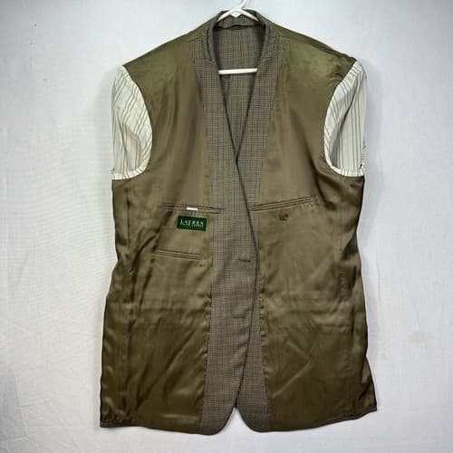 Lauren Ralph Lauren Silk Wool Houndstooth Blazer Mens 46 L Brown Suit Jacket - Thumbnail 4