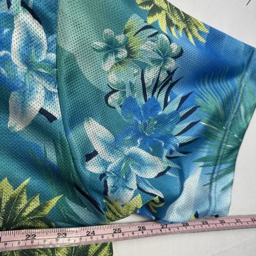Third Rail Hawaiian Shirt Mens Large Tropical Floral Blue Green Mesh Vintage - Thumbnail 10
