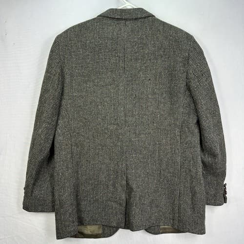 Vintage MILNBURN TWEED Mens 42 R Blazer Sport Coat Gray Textured Leather Button - Thumbnail 3