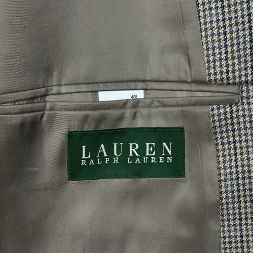 Lauren Ralph Lauren Silk Wool Houndstooth Blazer Mens 46 L Brown Suit Jacket - Thumbnail 5