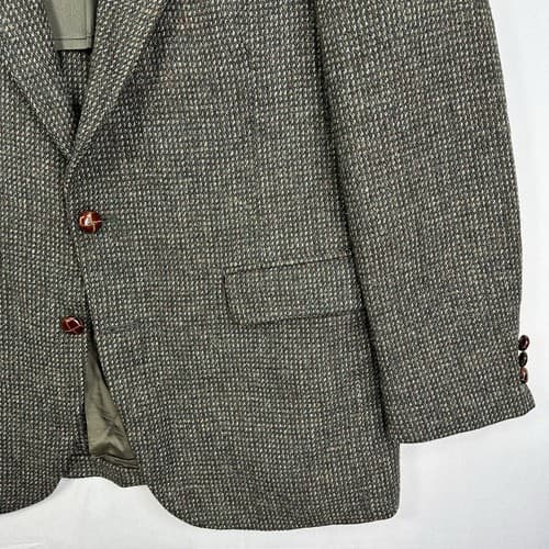 Vintage MILNBURN TWEED Mens 42 R Blazer Sport Coat Gray Textured Leather Button - Thumbnail 4