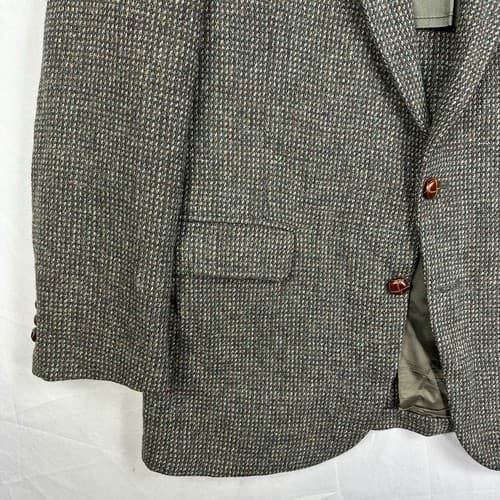 Vintage MILNBURN TWEED Mens 42 R Blazer Sport Coat Gray Textured Leather Button - Thumbnail 5