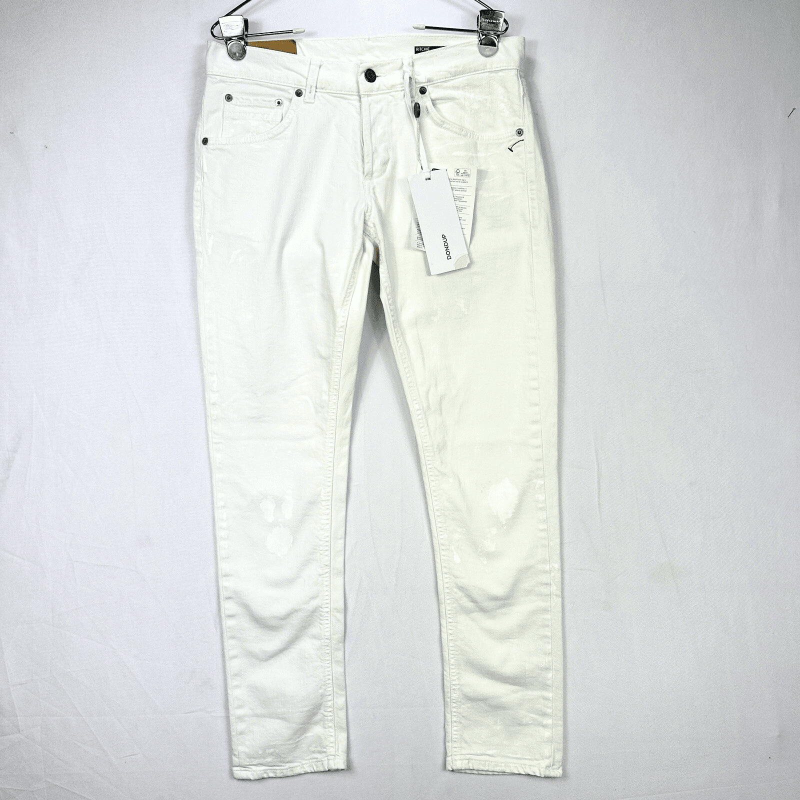 NEW Dondup Ritchie Jeans Mens 34 x 30 White Painted Stretch Button Fly - Image 1
