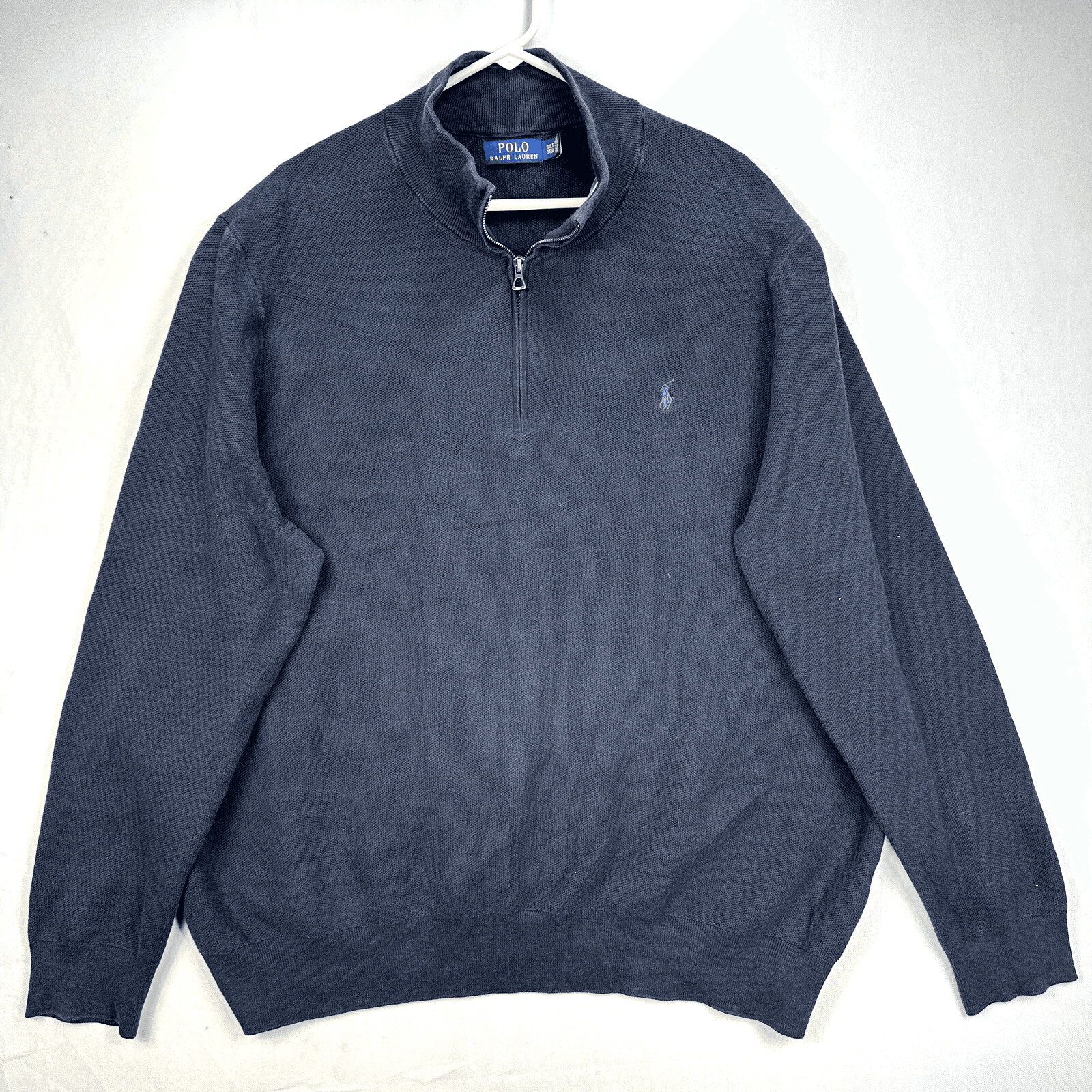 Polo Ralph Lauren 1/4 Zip Sweater Pullover Mens 3XLT Navy Blue Mesh Knit Cotton - Image 1