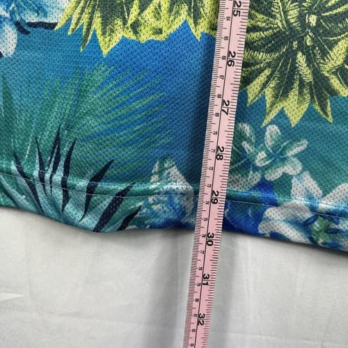 Third Rail Hawaiian Shirt Mens Large Tropical Floral Blue Green Mesh Vintage - Thumbnail 11