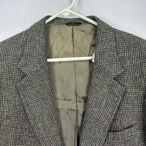 Vintage MILNBURN TWEED Mens 42 R Blazer Sport Coat Gray Textured Leather Button - Thumbnail 2