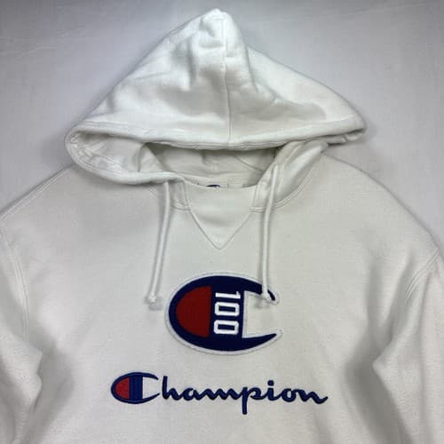 CHAMPION Pullover Hoodie Mens Small Century Collection Long Sleeve 3D Logo - Thumbnail 7