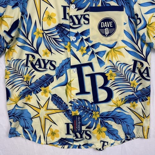 Tampa Bay Rays Hawaiian Shirt Mens Medium Blue Yellow Floral Dave Wills MLB S/S - Thumbnail 3