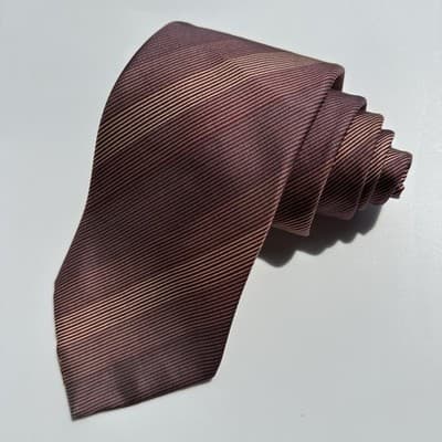 Vintage B Altman Mens 100% Silk Tie Purple Striped Necktie 80s 3.5" x 58.5" - Thumbnail 2