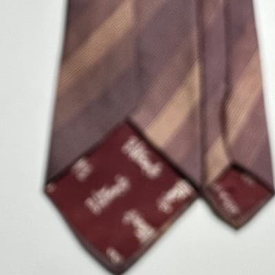 Vintage B Altman Mens 100% Silk Tie Purple Striped Necktie 80s 3.5" x 58.5" - Thumbnail 5