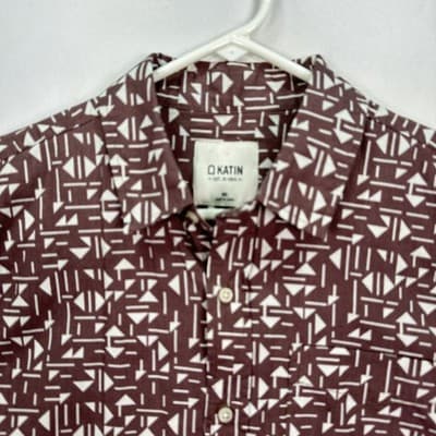 Katin Shirt Mens Medium Purple White Geometric Short Sleeve Button Up Cotton - Thumbnail 2