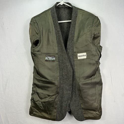 Vintage MILNBURN TWEED Mens 42 R Blazer Sport Coat Gray Textured Leather Button - Thumbnail 6