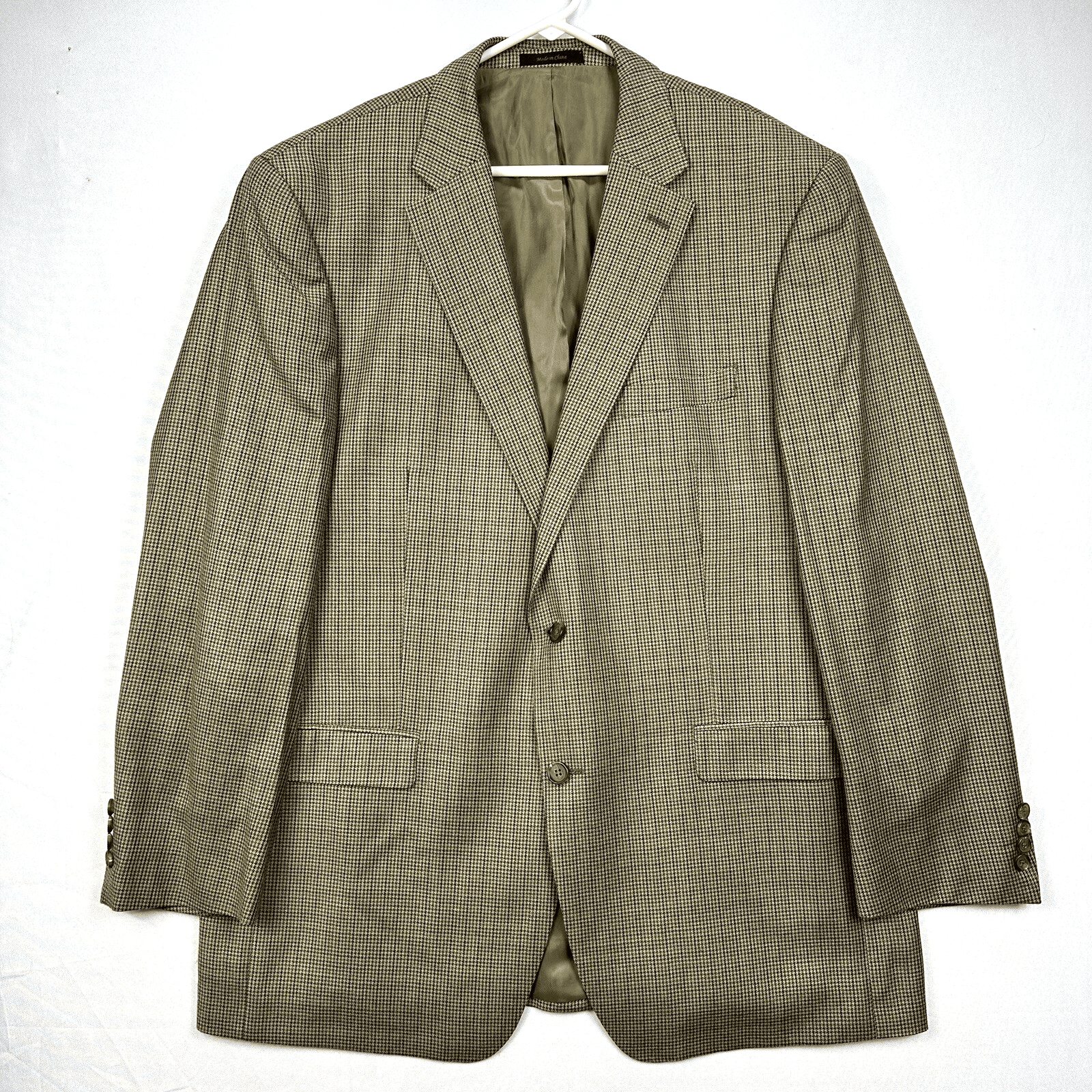 Lauren Ralph Lauren Silk Wool Houndstooth Blazer Mens 46 L Brown Suit Jacket - Image 1