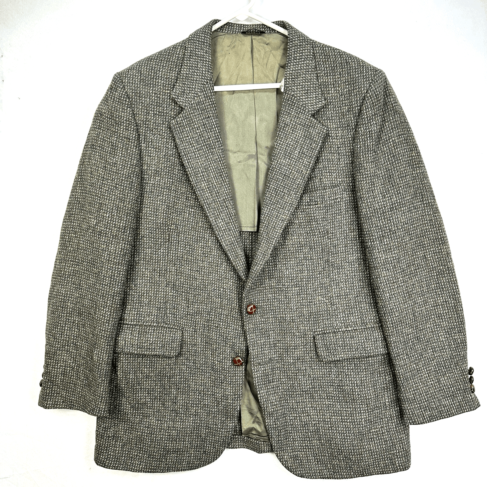 Vintage MILNBURN TWEED Mens 42 R Blazer Sport Coat Gray Textured Leather Button - Image 1