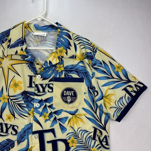 Tampa Bay Rays Hawaiian Shirt Mens Medium Blue Yellow Floral Dave Wills MLB S/S - Thumbnail 4