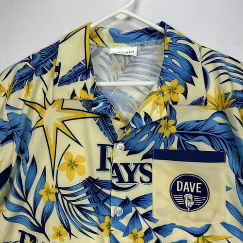 Tampa Bay Rays Hawaiian Shirt Mens Medium Blue Yellow Floral Dave Wills MLB S/S - Thumbnail 6