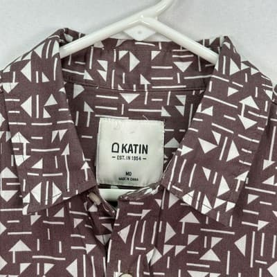 Katin Shirt Mens Medium Purple White Geometric Short Sleeve Button Up Cotton - Thumbnail 4