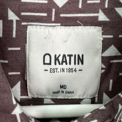 Katin Shirt Mens Medium Purple White Geometric Short Sleeve Button Up Cotton - Thumbnail 5