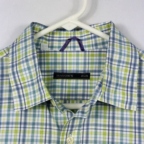 Mason’s Ems Shirt Mens Medium Blue Green Plaid Button Up Long Sleeve Made Italy - Thumbnail 6