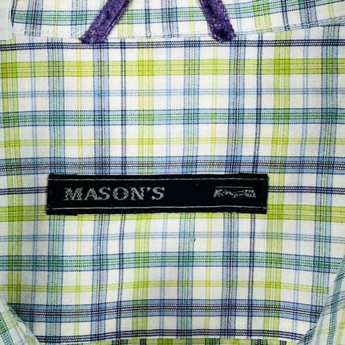 Mason’s Ems Shirt Mens Medium Blue Green Plaid Button Up Long Sleeve Made Italy - Thumbnail 7