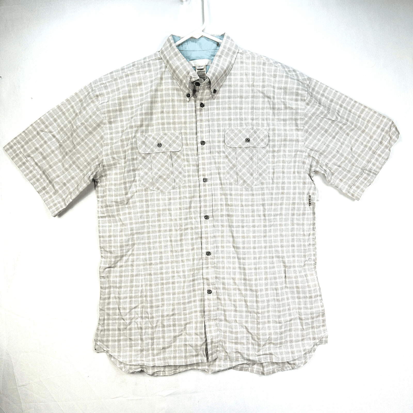 Diesel Shirt Mens Medium Gray Plaid Button Down Short Sleeve 2-Pocket Casual - Image 1