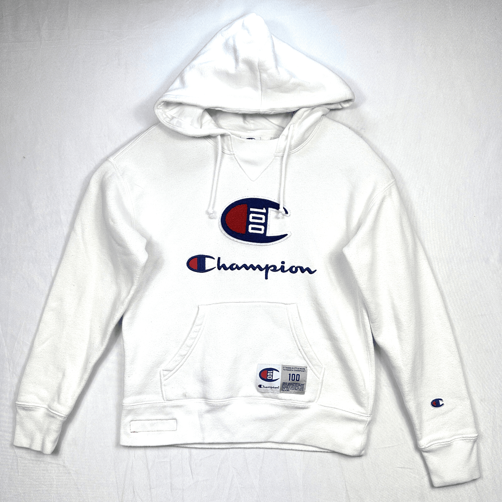 CHAMPION Pullover Hoodie Mens Small Century Collection Long Sleeve 3D Logo - Image 1