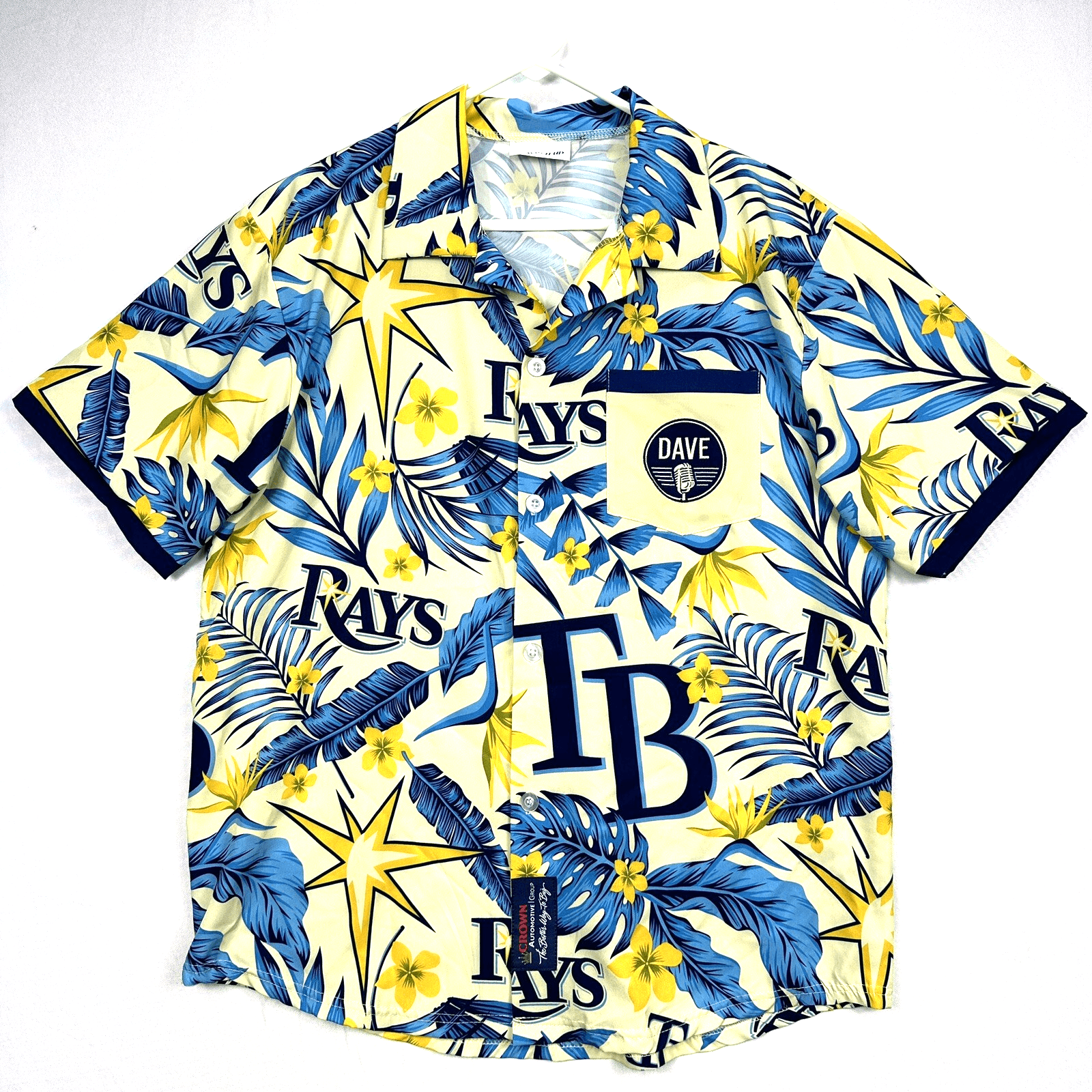 Tampa Bay Rays Hawaiian Shirt Mens Medium Blue Yellow Floral Dave Wills MLB S/S - Image 1