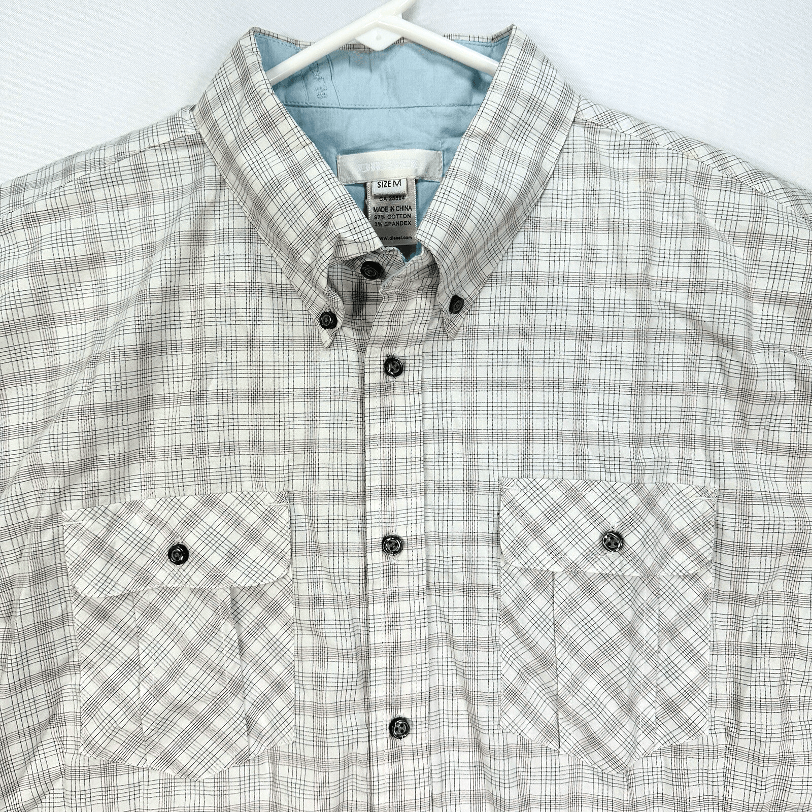 Diesel Shirt Mens Medium Gray Plaid Button Down Short Sleeve 2-Pocket Casual - Thumbnail 2