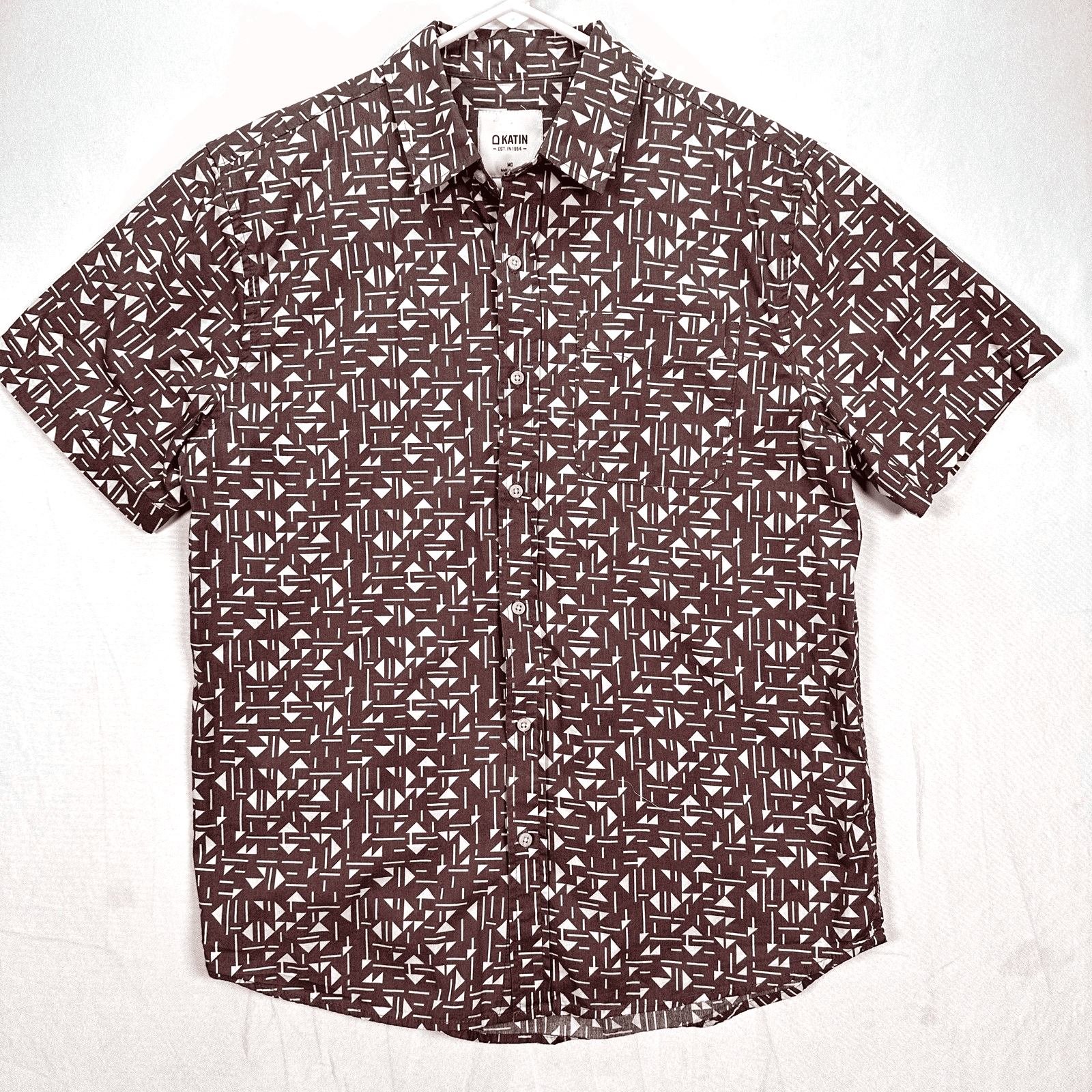 Katin Shirt Mens Medium Purple White Geometric Short Sleeve Button Up Cotton - Image 1