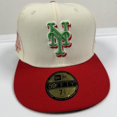 All Star New York Mets Hat Cap Fitted Mens 7 1/2 Cream Red MLB Baseball New Era - Thumbnail 2