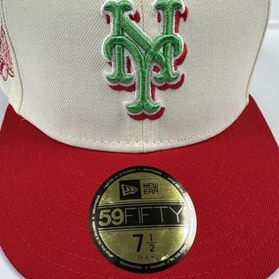 All Star New York Mets Hat Cap Fitted Mens 7 1/2 Cream Red MLB Baseball New Era - Thumbnail 3