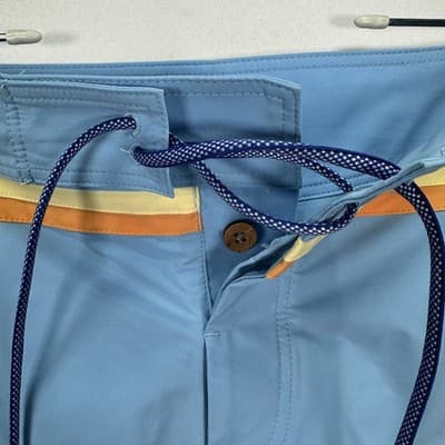 Greenlines Surf Board Shorts Mens 40 Blue Yellow Striped Swim Trunks 8" USA - Thumbnail 2