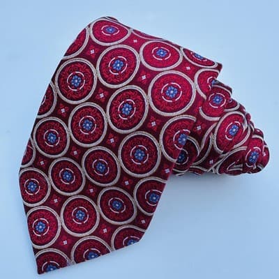 Barneys New York Silk Tie Red Medallion Geometric Necktie Formal Classic XL Long - Image 1
