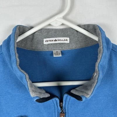 Peter Millar 1/4 Zip Pullover Mens Medium Sweatshirt Blue Mock Neck Cotton - Thumbnail 5
