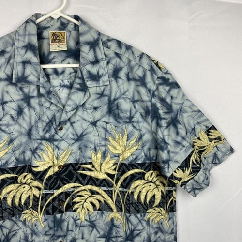 Winnie Fashion Hawaiian Shirt Mens 2XL Button Short Sleeve Blue Floral Aloha USA - Thumbnail 4