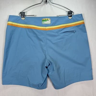 Greenlines Surf Board Shorts Mens 40 Blue Yellow Striped Swim Trunks 8" USA - Thumbnail 4