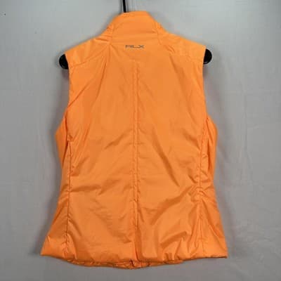RLX Ralph Lauren Golf Vest Womens Medium Orange Quilted Puffer Full Zip EUC - Thumbnail 3